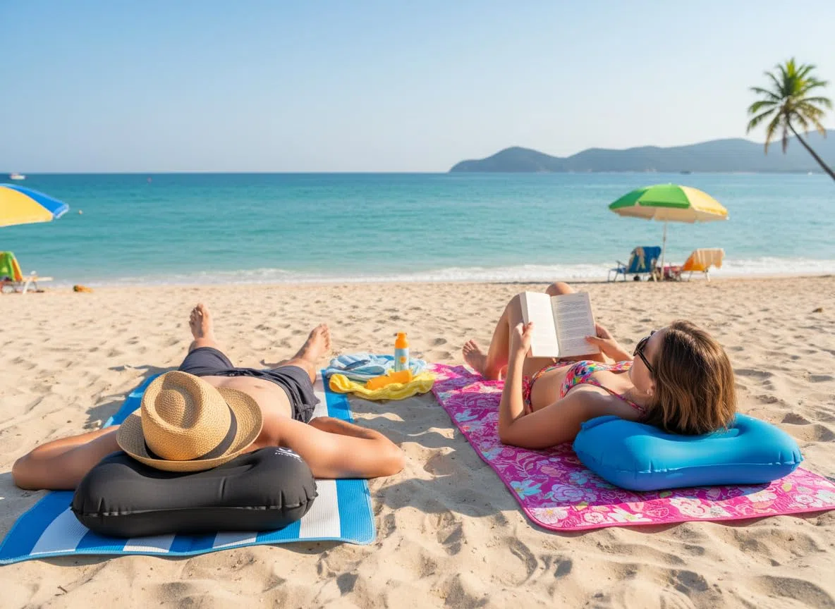 2-pak nadmuchiwanych poduszek kempingowych – ultralekka poduszka podróżna i plażowa do podparcia szyi i lędźwi, konstrukcja wciskana do napompowania, kompaktowa do wędrówek, wędrówek z