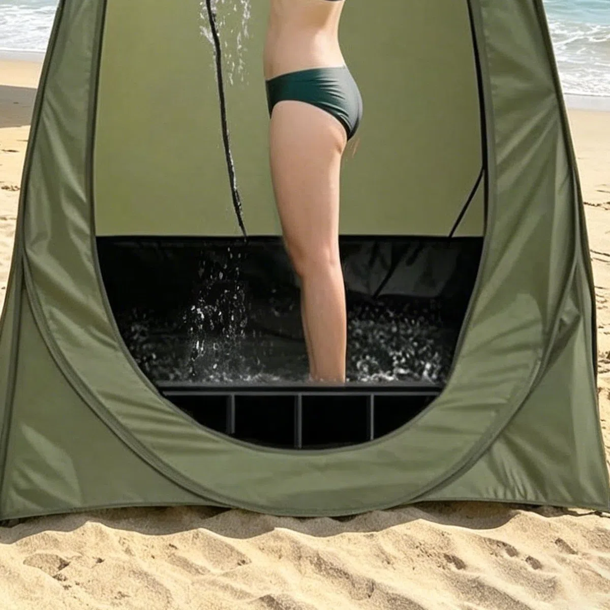 Brodzik Prysznicowy RV Kompaktowa taca kąpielowa 104x104x12,7 cm | Zewnętrzna Podstawa Prysznicowa Z Wężem Odpływowym Na plażę do łazienki wewnątrz na zewnątrz w podróży camping wędrówki