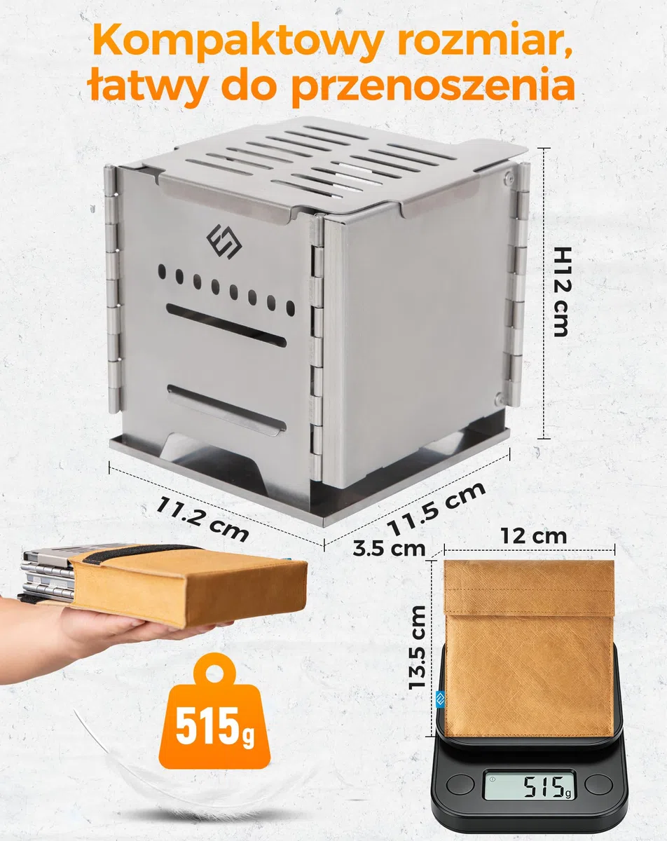 COOK'N'ESCAPE Przenośny piec kempingowy z drugim spalaniem, składany piec na drewno ze stali nierdzewnej, kuchenka outdoorowa z tytanową płytą grillową, nadaje się na kemping, grillowanie, wędrówki